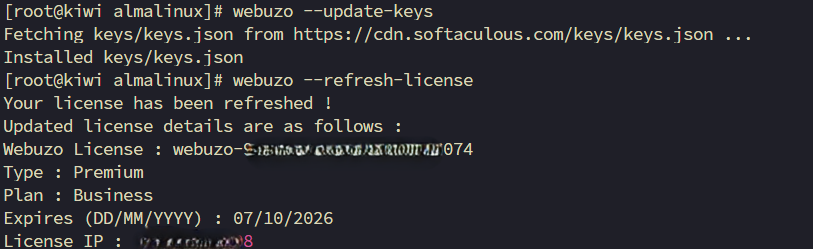 Webuzo license refresh successful Webuzo license refresh successful